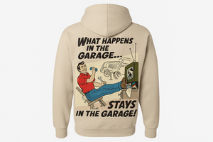 Sudadera color crema con diseño vintage del garage